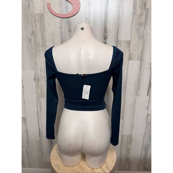 Windsor Teal Cutout Twist Long Sleeve Crop Top Women’s Size Small - Picture 4 of 8